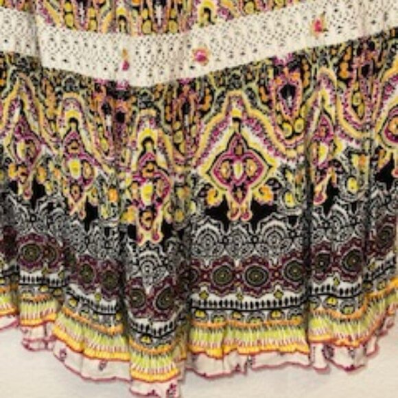 FORBIDDEN LOS ANGELES Maxi Skirt M Tiered Long Beaded Orange Pink‎ Embellished - Picture 5 of 5